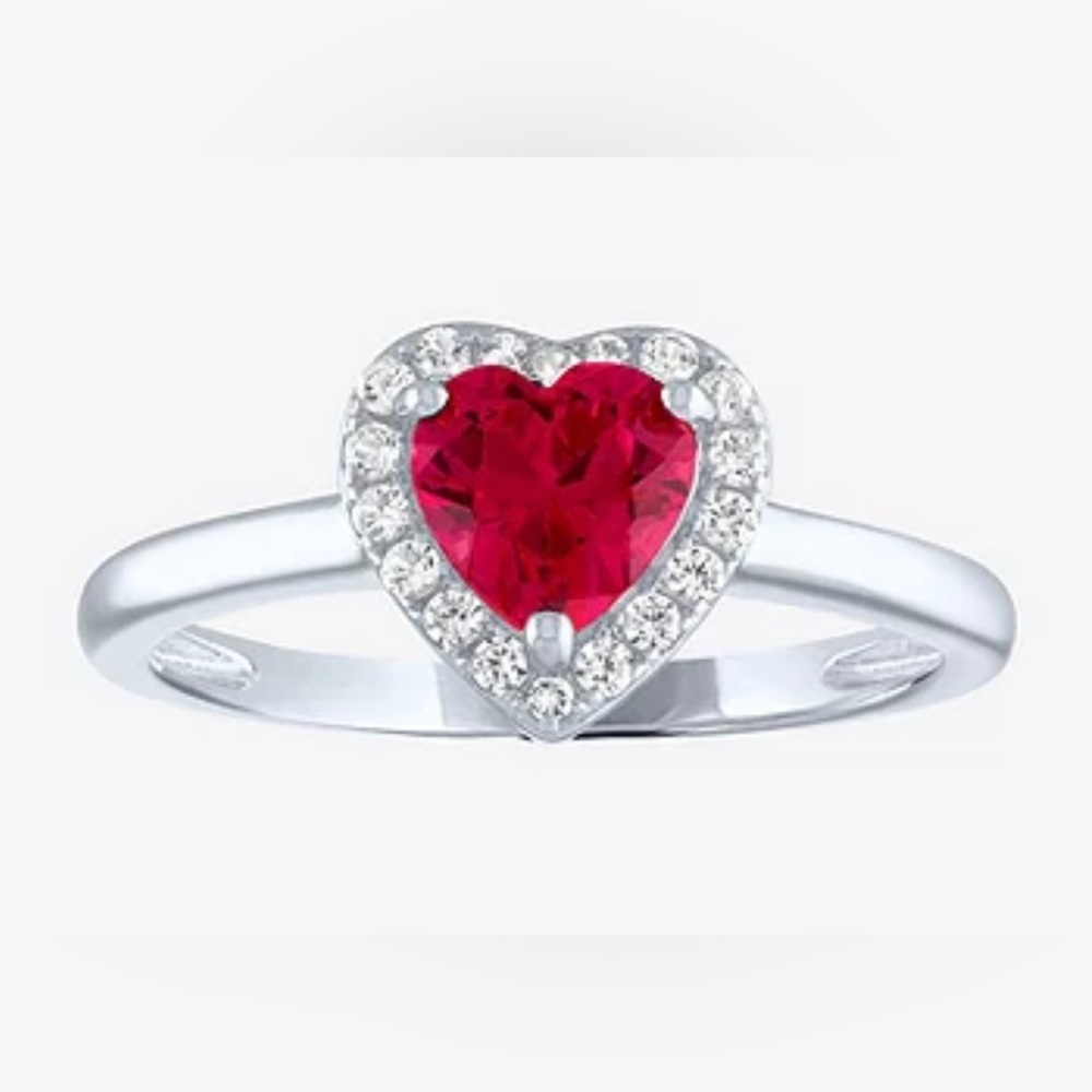 Lab Created Ruby and White Sapphire 
Heart Ring in Sterling Silver